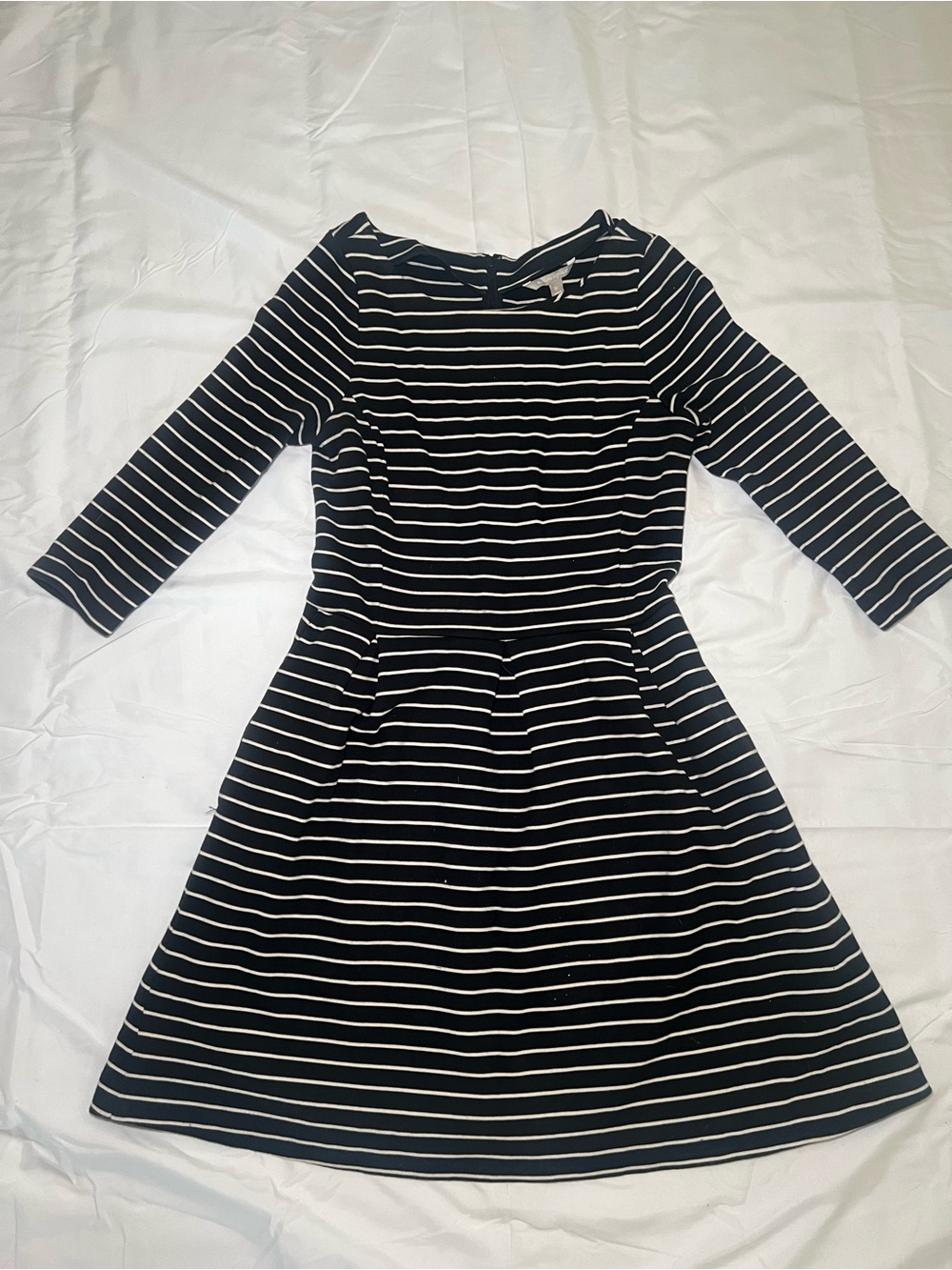 Banana Republic Black & White Striped Long-Sleeve Fit-and-Flare Dress